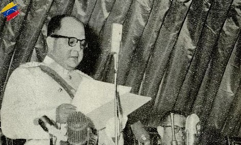Marcos Pérez Jiménez pronunciando su discurso inaugural